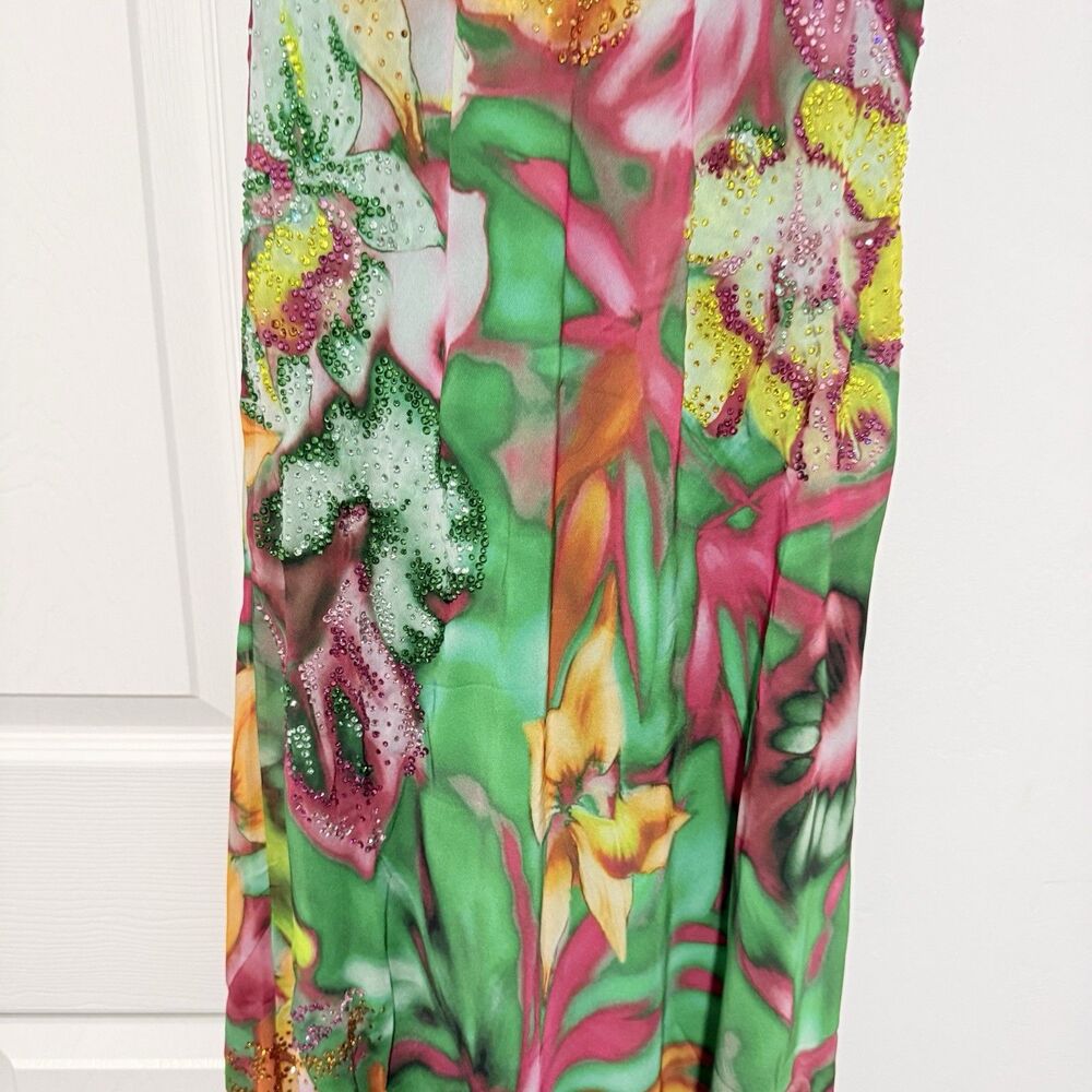 THE ANDAMANE Isabelle Green Dress in Floral Print With Crystals Sz 42 - Picture 9 of 16